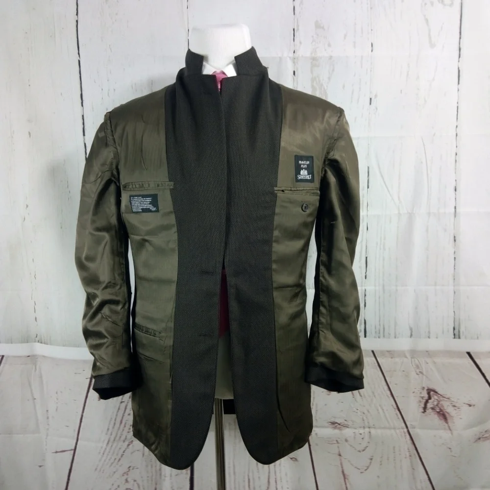 Stafford Traveler Plus 38R 2 Button Dark Brown Twill Birdseye Suit Blazer Sport